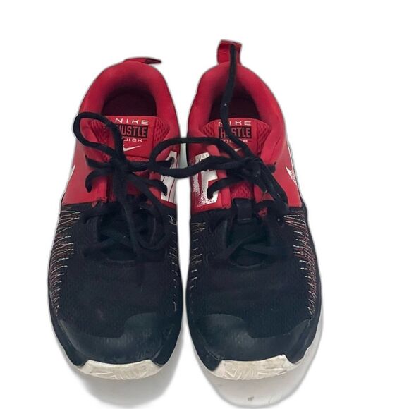 NIKE Hustle Quick Sneakers Youth Sz 2 Red Leather Mesh Cushioned‎ Athletic Shoes - Picture 2 of 15